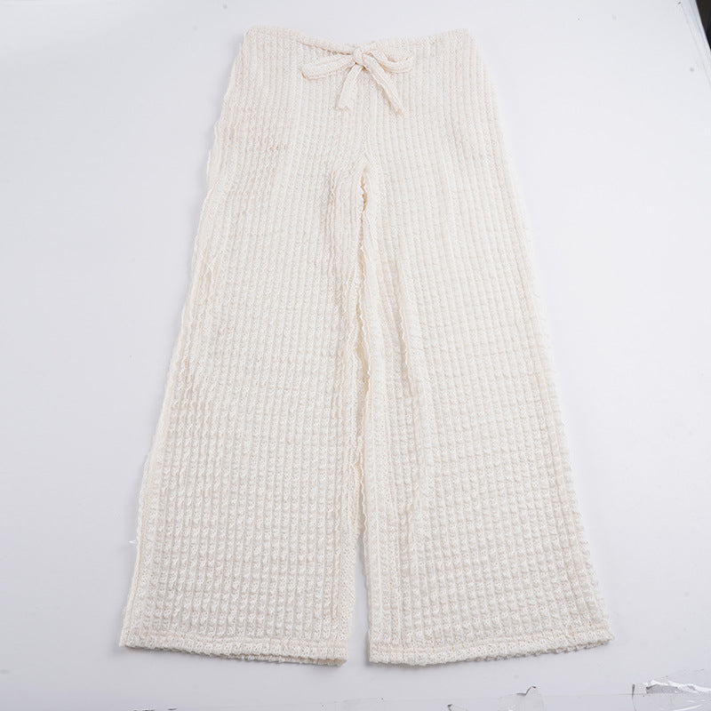 Damen nan kuschelige Strick-Loungehose mit weitem Bein, hoher Taille und Kordelzug Shop Nory