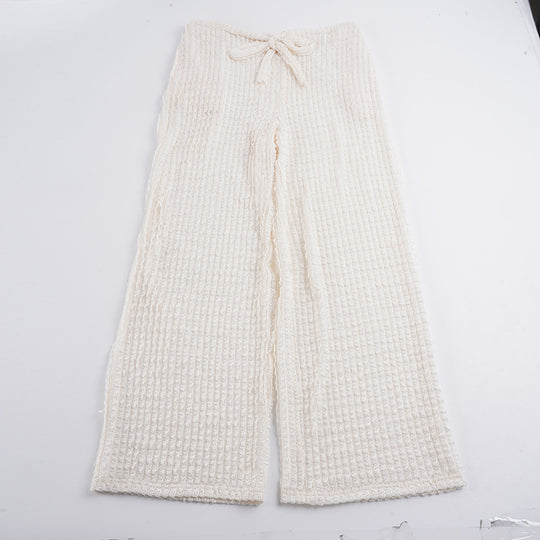 Damen nan kuschelige Strick-Loungehose mit weitem Bein, hoher Taille und Kordelzug Shop Nory