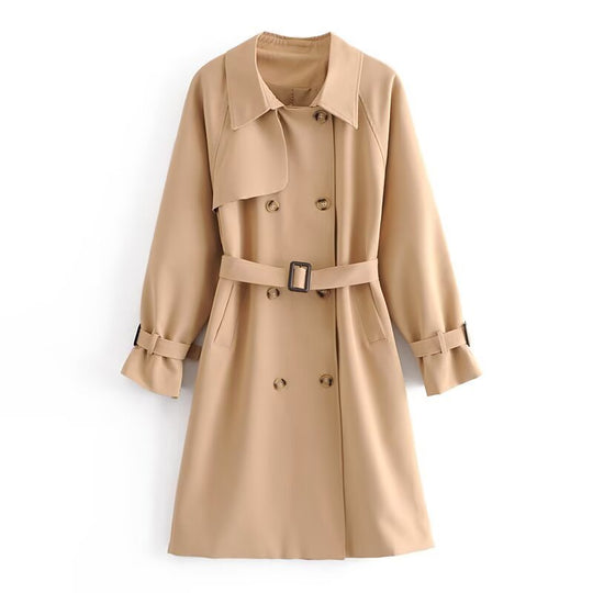Damen Doppelreihiger Trenchcoat mit Taillengürtel und Schulterpasse Shop Nory