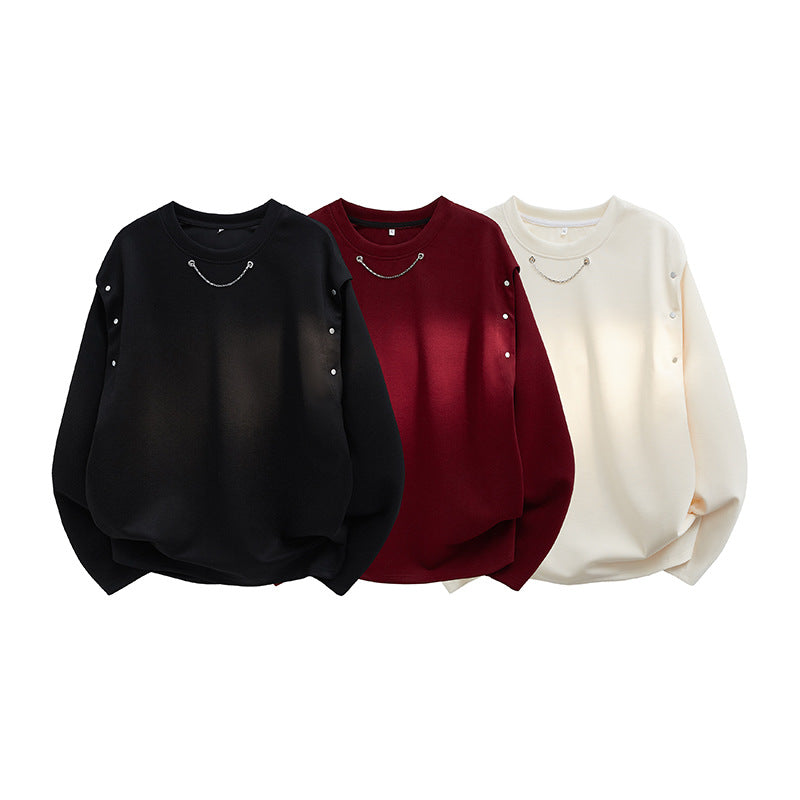 Damen Oversized Sweatshirt mit Ketten-Detail und Druckknopf-Ärmelöffnung Shop Nory