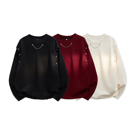 Damen Oversized Sweatshirt mit Ketten-Detail und Druckknopf-Ärmelöffnung Shop Nory
