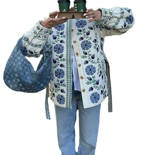 Damen Stickjacke mit folklorischer Blumenstickerei, Knopfleiste und lockerer Passform Shop Nory
