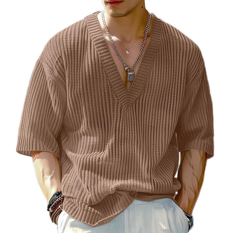 Damen V-Ausschnitt Oversize-Shirt aus strukturiertem Baumwollmaterial