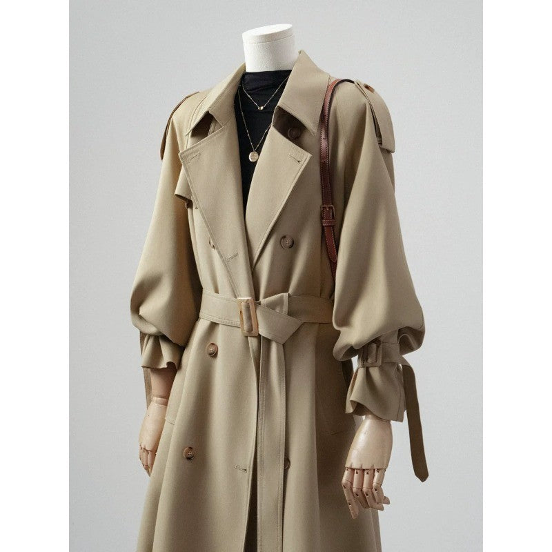Damen Doppelreihiger Trenchcoat mit Taillengürtel und Ballonärmeln Shop Nory