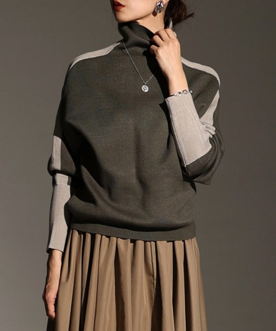 Damen Rollkragen-Feinstrickpullover mit weiten Raglanärmeln und Kontraststreifen Shop Nory