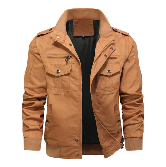 Herren Canvas-Fieldjacke mit Mehrfachtaschen, Stehkragen und Rippbündchen Shop Nory