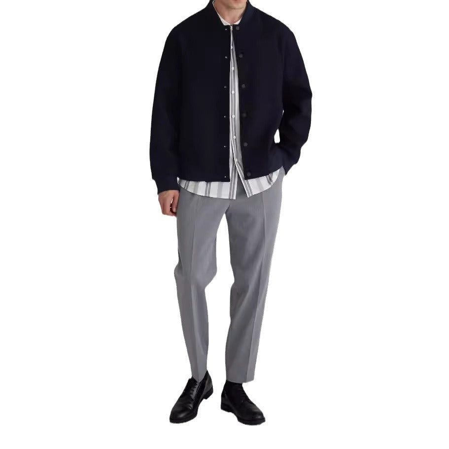 Herren Woll‑Bomberjacke mit Rippbündchen und verdeckten Druckknöpfen Shop Nory