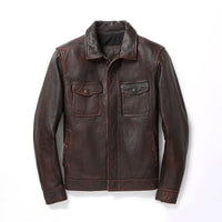 Vintage-Khaki-Lederjacke – Braun, dünn
