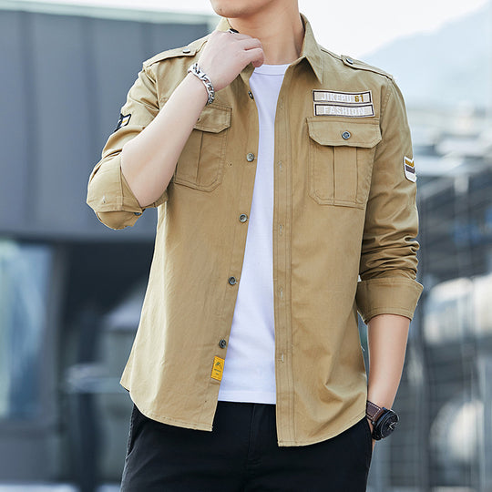 Herren Overshirt im Military-Utility-Stil mit Schulterpatten, Brustklappen und leichtem Baumwollmix Shop Nory