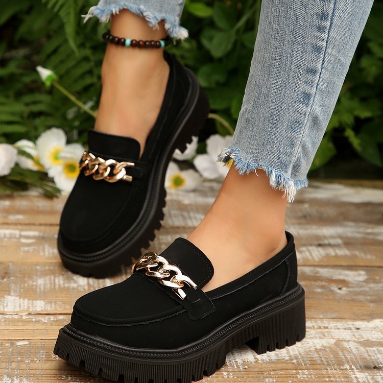 Damen Chunky Loafers mit modischen Kettenakzenten und rutschfester Sohle