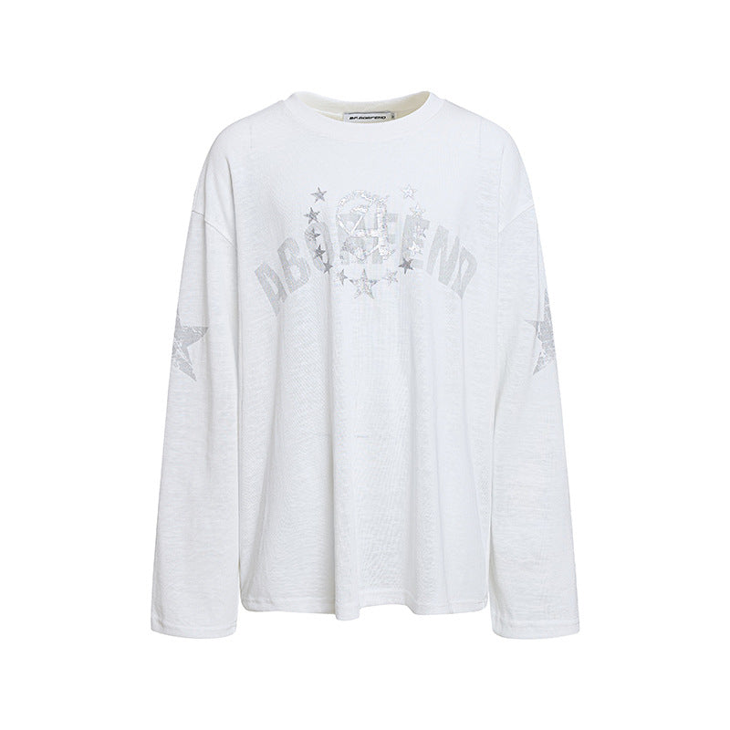 Damen Oversize-Longsleeve aus Baumwolljersey mit Glitter-Sternenprint und Rundhalsausschnitt Shop Nory