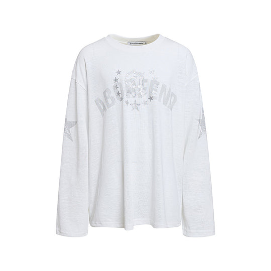 Damen Oversize-Longsleeve aus Baumwolljersey mit Glitter-Sternenprint und Rundhalsausschnitt Shop Nory