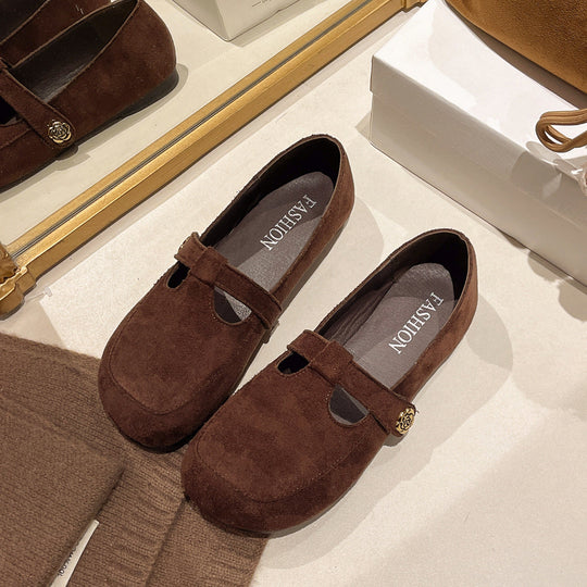 Damen Ballerinas mit eleganter Schnalle und weichem Veloursleder