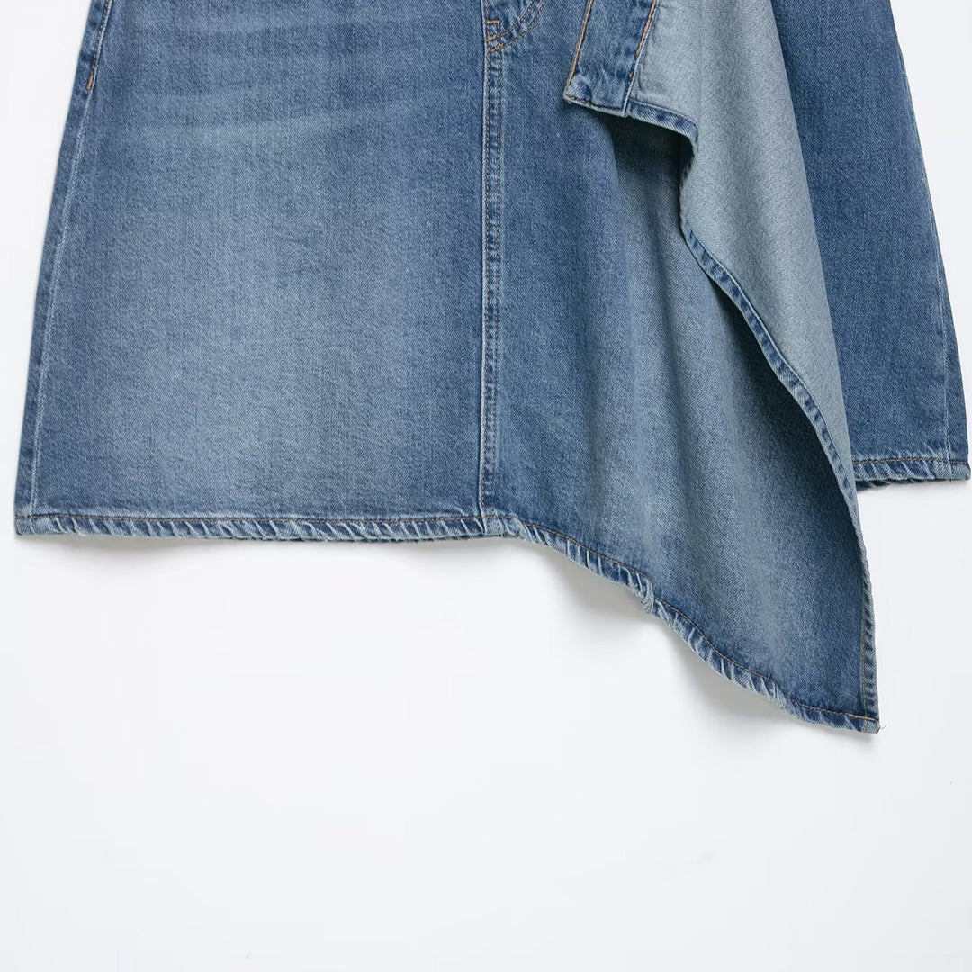 Damen Asymmetrischer Jeansrock mit A‑Linie, Fünf‑Taschen‑Details und überlappendem Volant Shop Nory