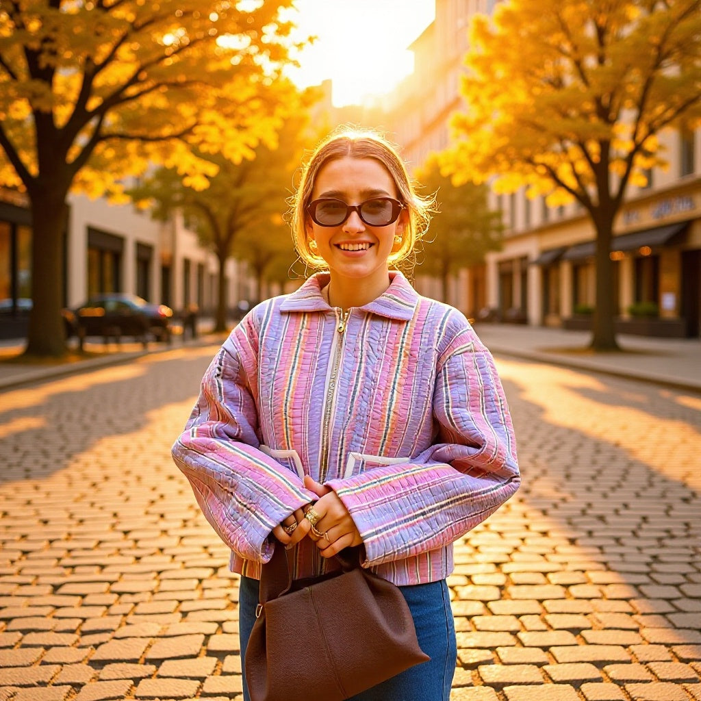 Damen Gestepptes Kurzjacke mit Kragen, Reißverschluss und weiten Ärmeln Shop Nory