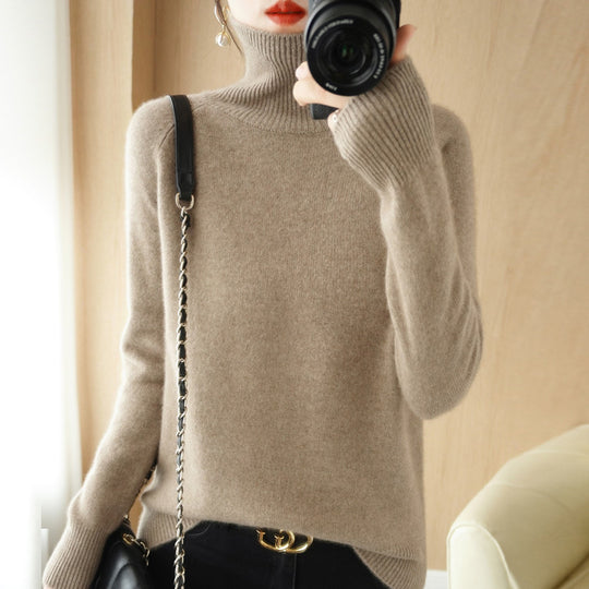 Damen Luxus-Feinstrick-Rollkragenpullover mit Daumenlochbündchen und femininer Schulterpasse Shop Nory