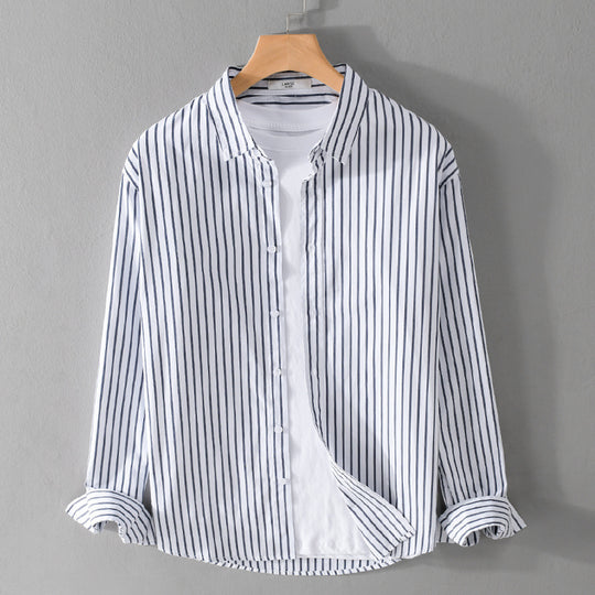 Herren Gestreiftes Oversize-Hemd aus leichter Baumwollmischung mit Kentkragen Shop Nory