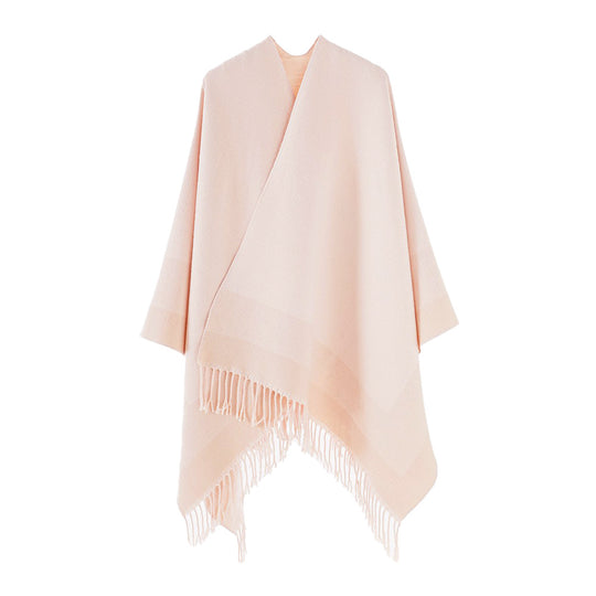 Damen Rechteckiger Wollmix-Poncho-Überwurf mit offener Front und feinem Fransensaum Shop Nory
