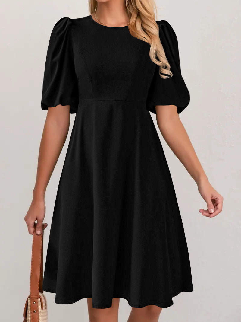 Damen A-Linien Kleid mit voluminösen Puffärmeln