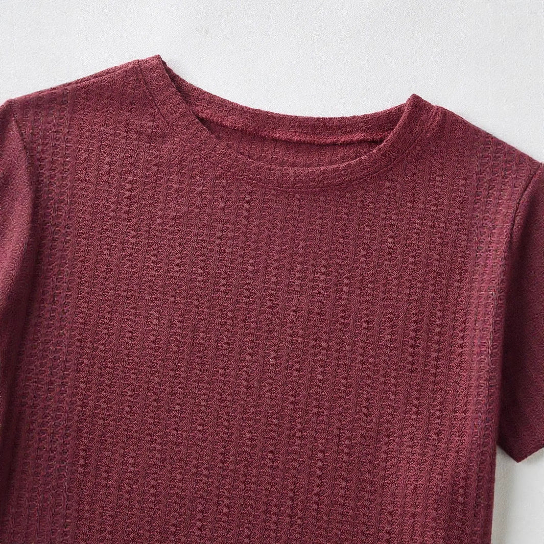 Damen Dreiteiliges Waffelstrick‑Lounge‑Set mit Cropped‑Pullover, Spaghettiträger‑Top und hochtaillierten Shorts Shop Nory