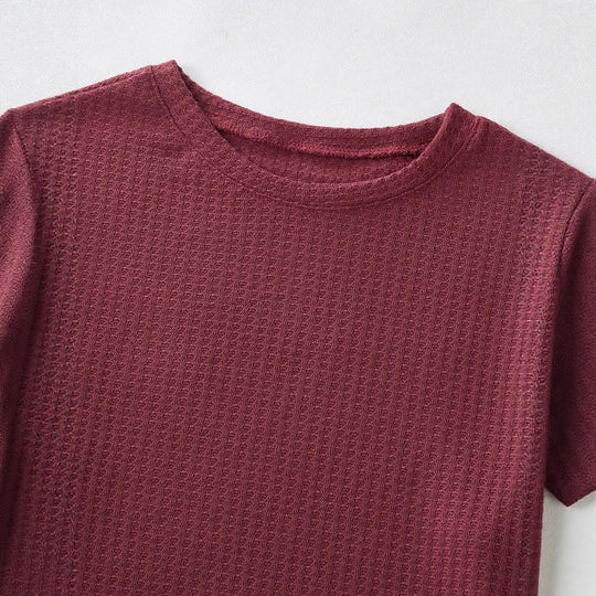 Damen Dreiteiliges Waffelstrick‑Lounge‑Set mit Cropped‑Pullover, Spaghettiträger‑Top und hochtaillierten Shorts Shop Nory