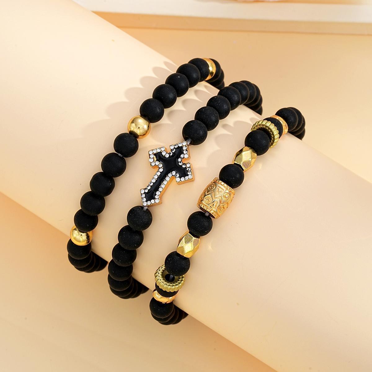 Herren Armband-Set mit stilvollen Perlen und einzigartigem Kreuz-Anhänger Shop Nory