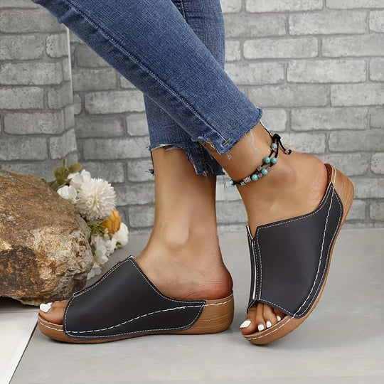 Damen Offene Komfort‑Mules mit gepolstertem Fußbett und Korkoptik‑Plateau Shop Nory