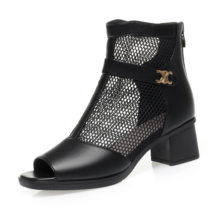 Damen Modische Ankle Boots mit luftiger Netzstruktur und eleganter Schnalle