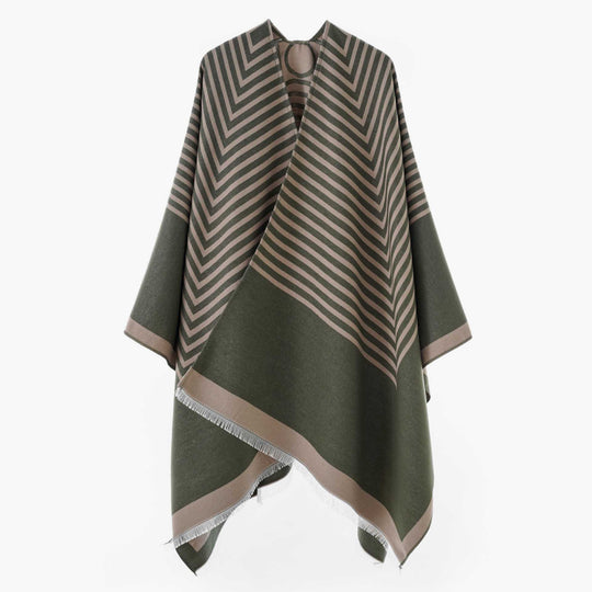 Damen Chevron‑Jacquard Capeponcho mit weitem Fall und Fransen Shop Nory