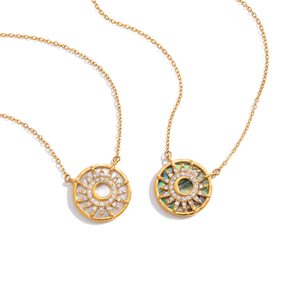 Damen Halskette mit verspiegeltem Sonnenanhänger und hypoallergener Edelstahlverarbeitung Shop Nory