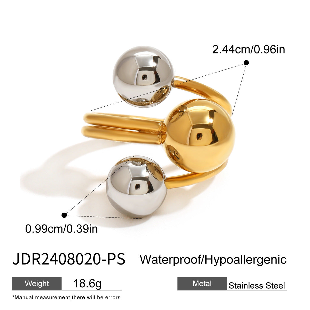 Damen Offenes Armband mit modernem Kugeldesign aus hypoallergenem Edelstahl Shop Nory