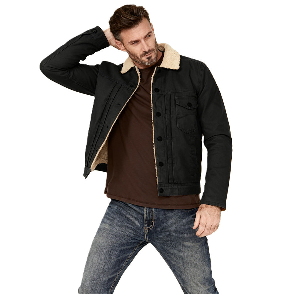 Herren Canvas-Truckerjacke mit Teddyfutter und Cordkragen Shop Nory