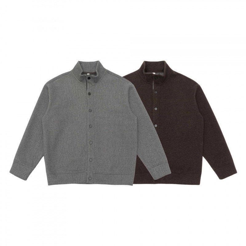 Unisex Boxy-Strickcardigan mit Stehkragen und durchgehender Knopfleiste Shop Nory