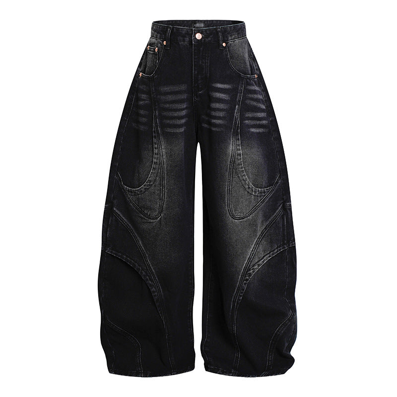 Damen Weite Hochtaillierte Ballon-Jeans mit markanten Panelnähten Shop Nory