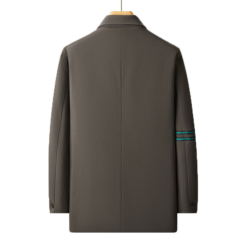 Herren Casual Wollmix-Übergangsmantel mit Revers, Zwei-Knopf-Verschluss und gestreiftem Ärmel-Detail Shop Nory
