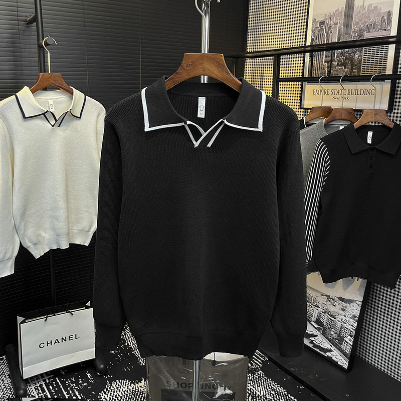 Herren Feinstrick-Polo-Pullover mit Kontrastpaspel und Hemdkragen Shop Nory