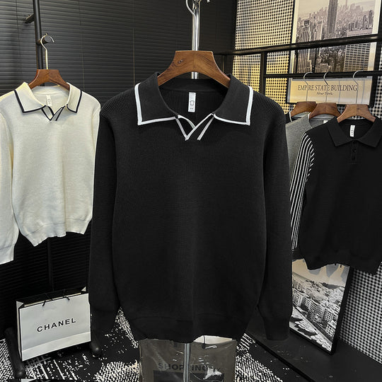 Herren Feinstrick-Polo-Pullover mit Kontrastpaspel und Hemdkragen Shop Nory