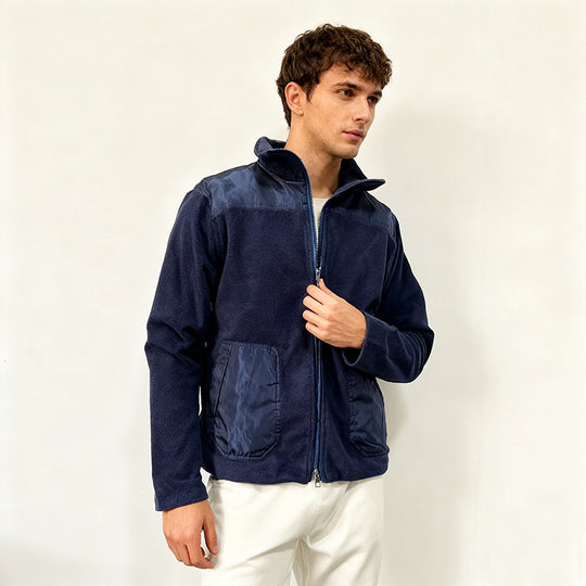 Herren Fleecejacke mit Stehkragen, Zwei‑Material‑Panel und Reißverschluss Shop Nory