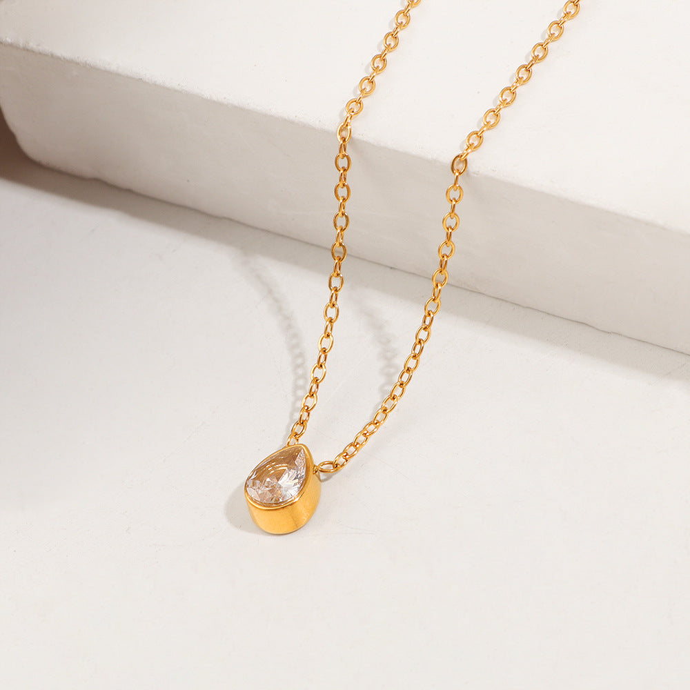 Damen Elegante Tropfenförmige Kristall Anhänger Halskette Shop Nory