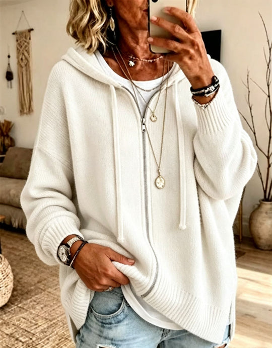 Damen Oversize Kapuzen-Zip-Cardigan aus weichem Feinstrick Shop Nory