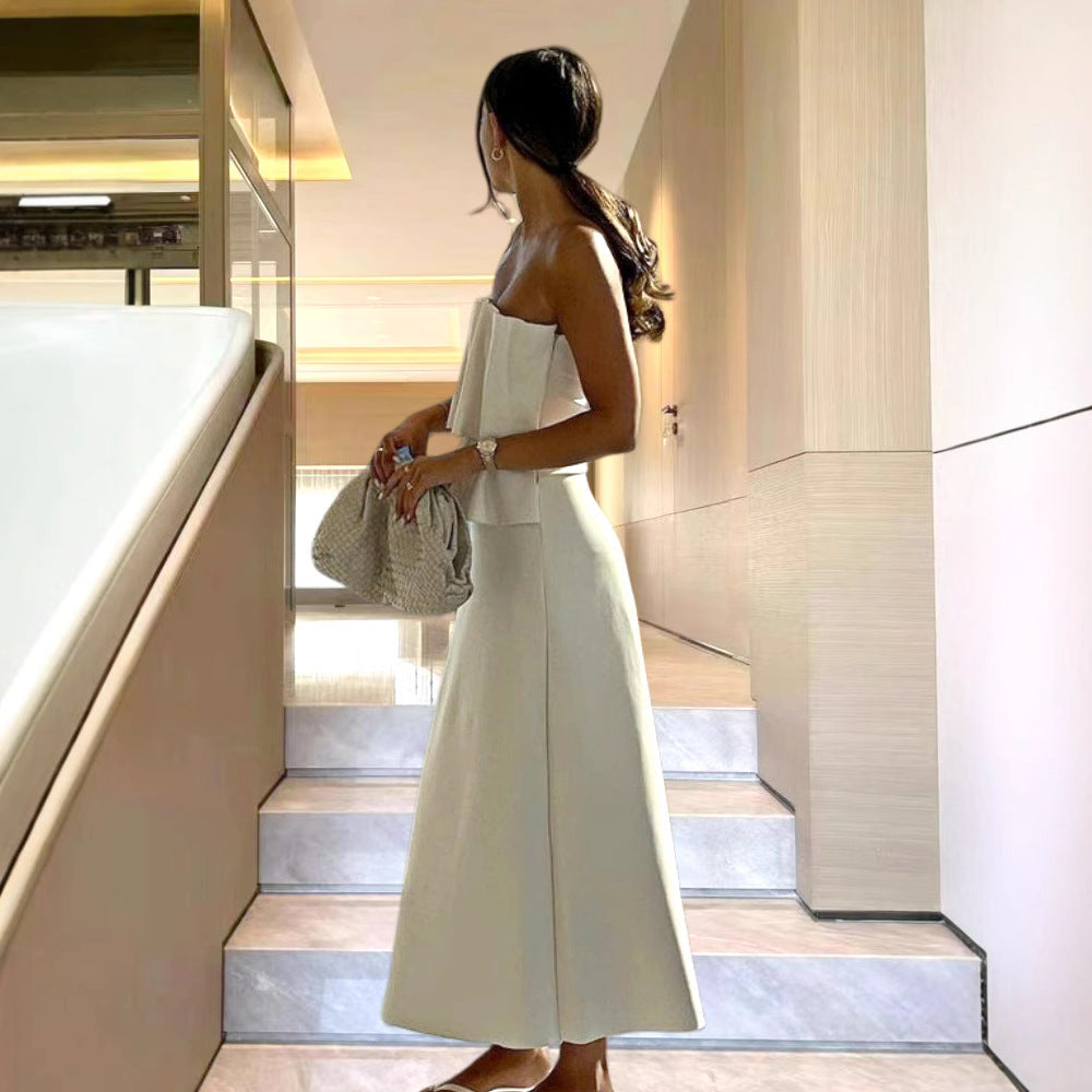 Damen Elegantes Maxi-Kleid mit gerafftem Oberteil und fließendem Saum