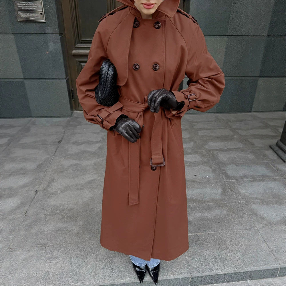 Damen Lang geschnittener wasserabweisender Trenchcoat mit hohem Stehkragen und Taillengürtel Shop Nory