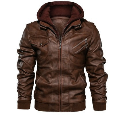 Herren Kunstleder-Flightblouson mit integriertem Kapuzenlayer, Reißverschluss-Brusttasche und Rippbündchen Shop Nory