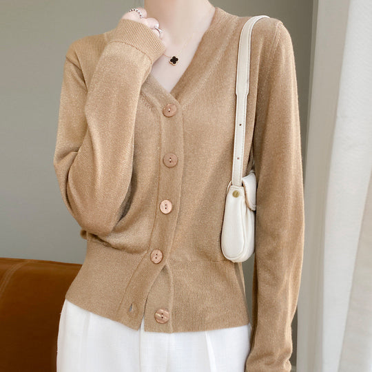 Damen Leichter V‑Ausschnitt-Cardigan mit seitlichem Saumschlitz und geripptem Bund Shop Nory