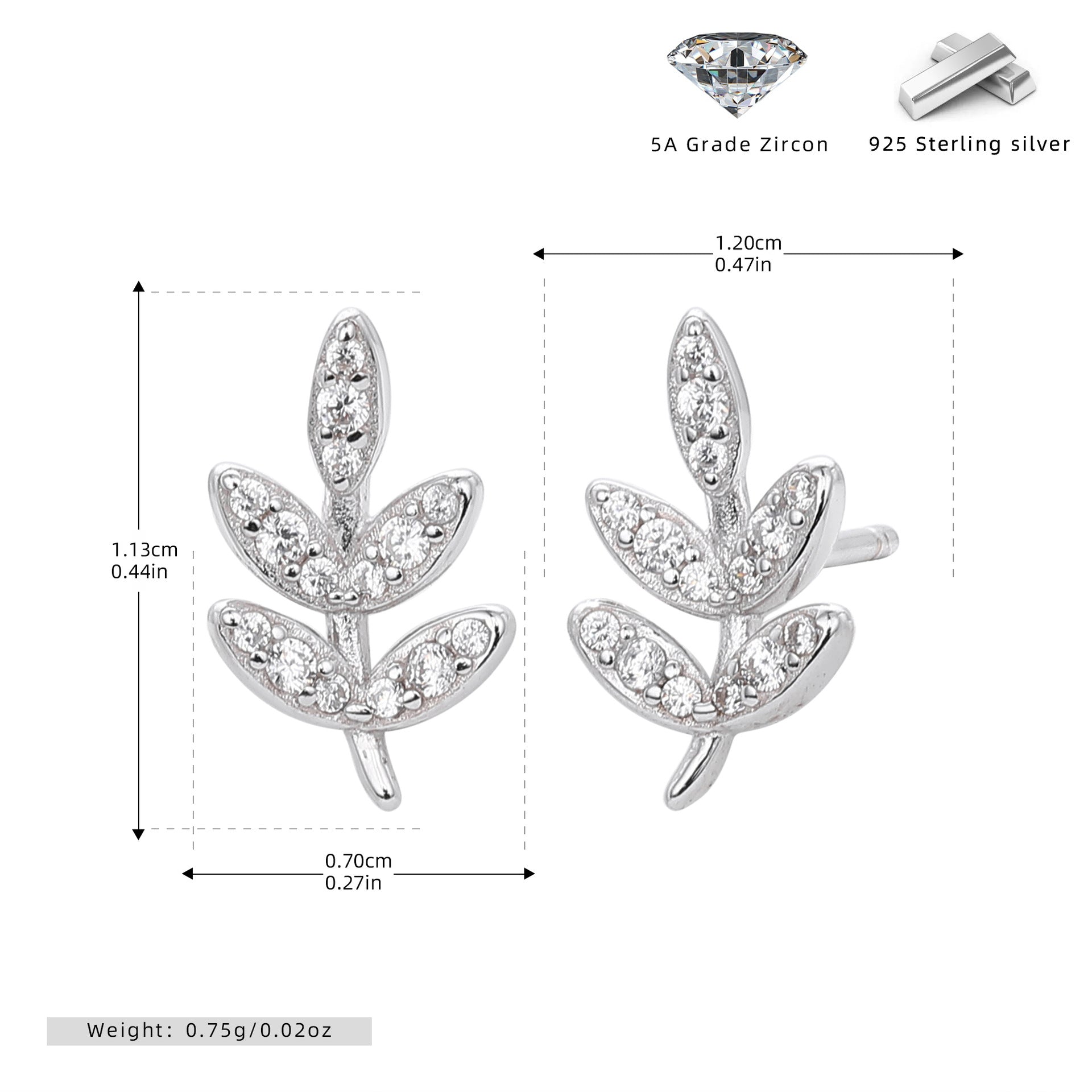 Damen Ohrstecker im eleganten Blatt-Design mit funkelnden Zirkonia Shop Nory