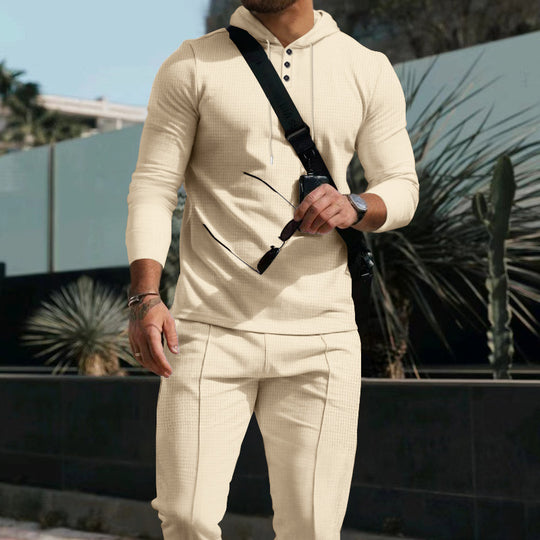 Herren nan figurbetonter Henley-Kapuzenpullover mit schmaler Passform und feiner Waffelstruktur Shop Nory