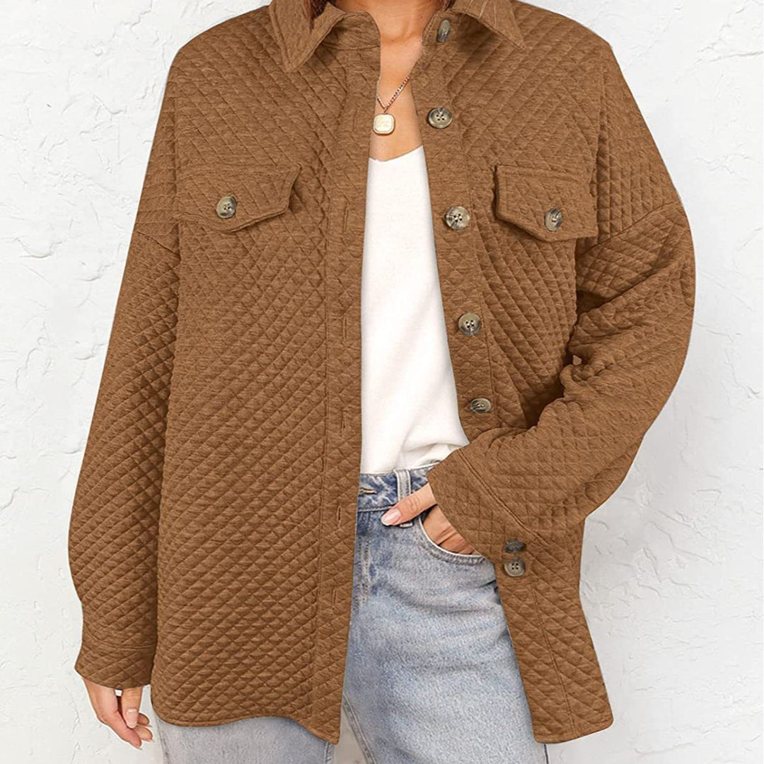 Damen Stepp Übergangshemdjacke mit Oversize Schnitt Brustpatten und Knopfleiste Shop Nory