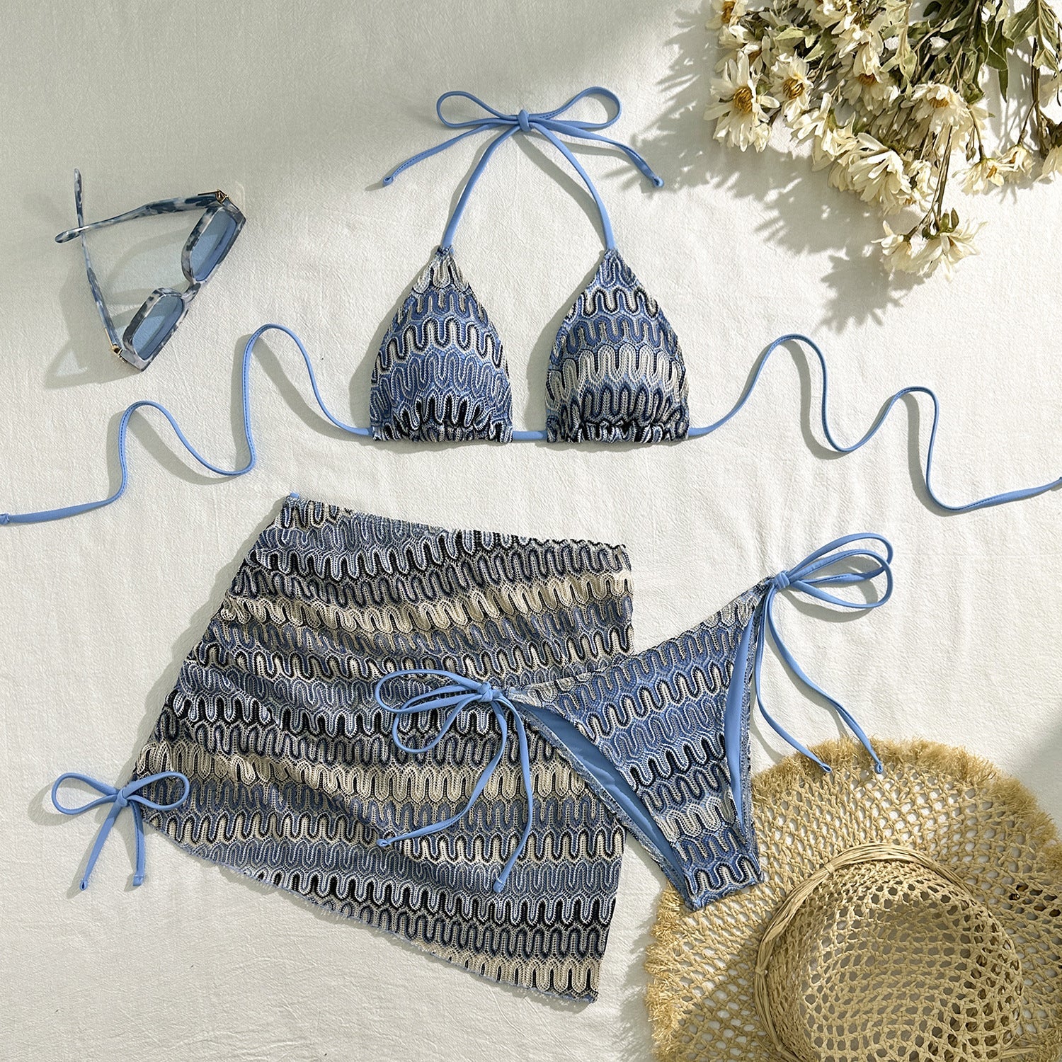 Damen Triangel-Bikini-Set mit verspieltem Wickelrock Shopnory