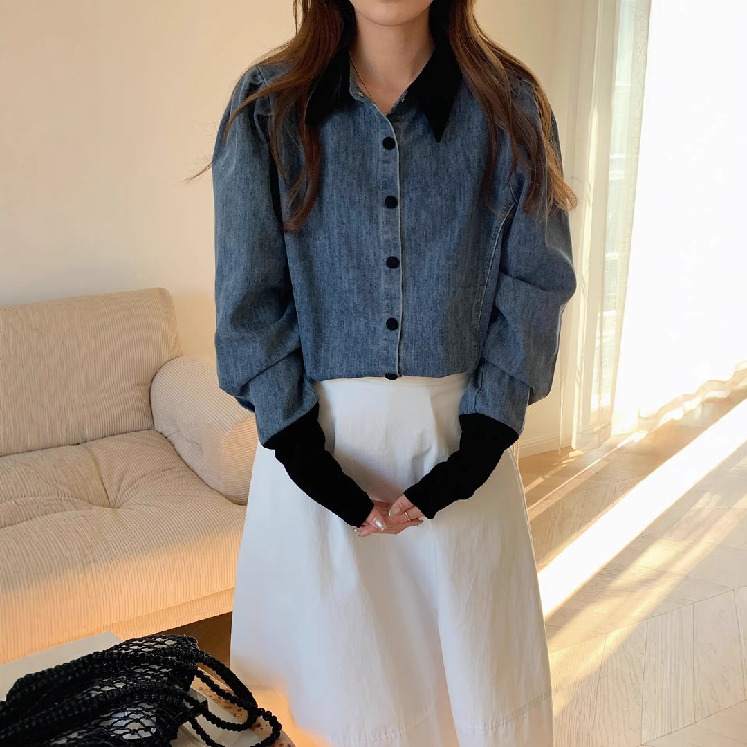 Damen Denimbluse mit Elegantem Kragen Shop Nory