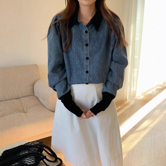 Damen Denimbluse mit Elegantem Kragen Shop Nory